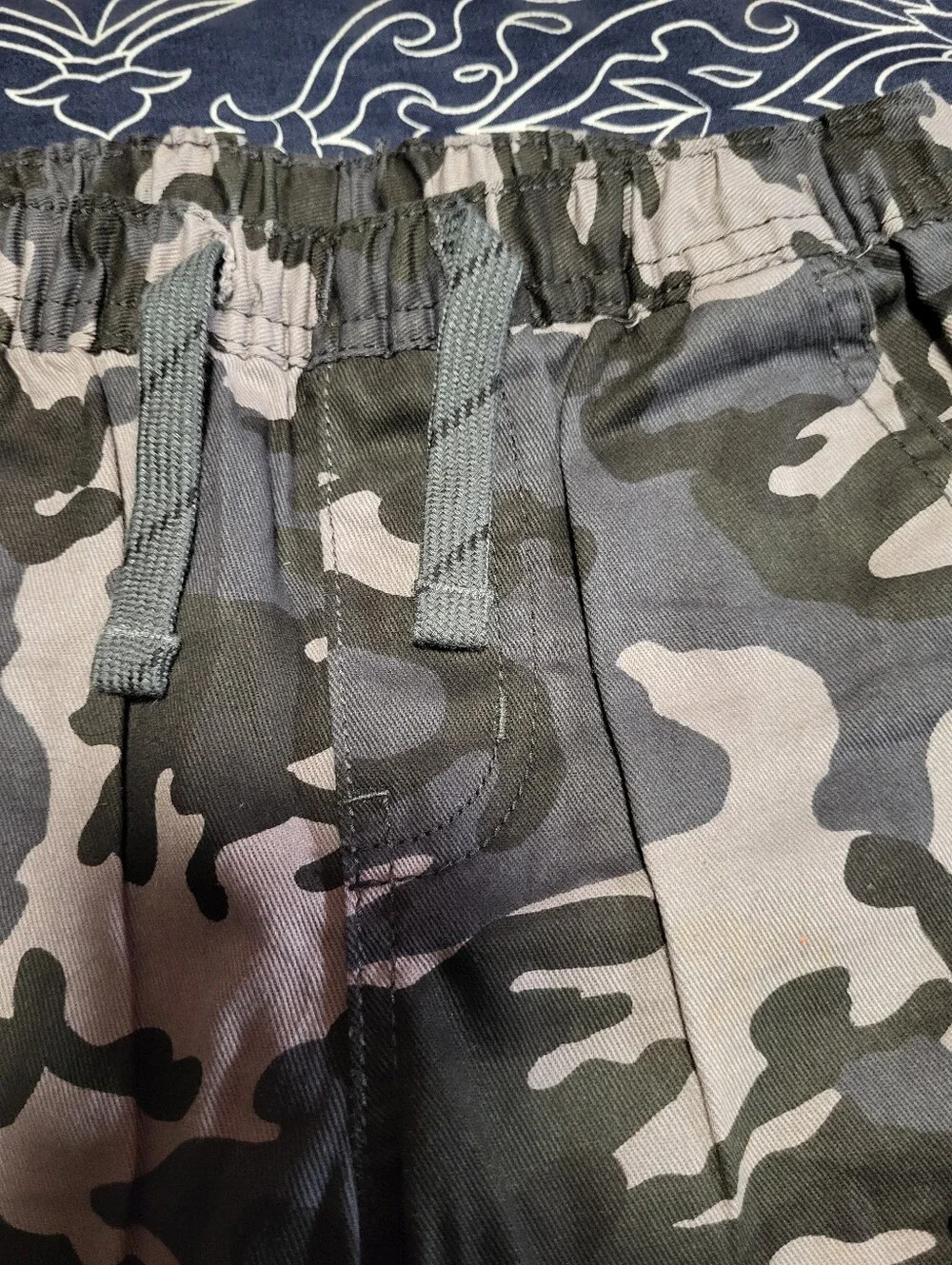 Kids Gray Camo Cargo Jogger Pants - Elastic Waist & Pockets